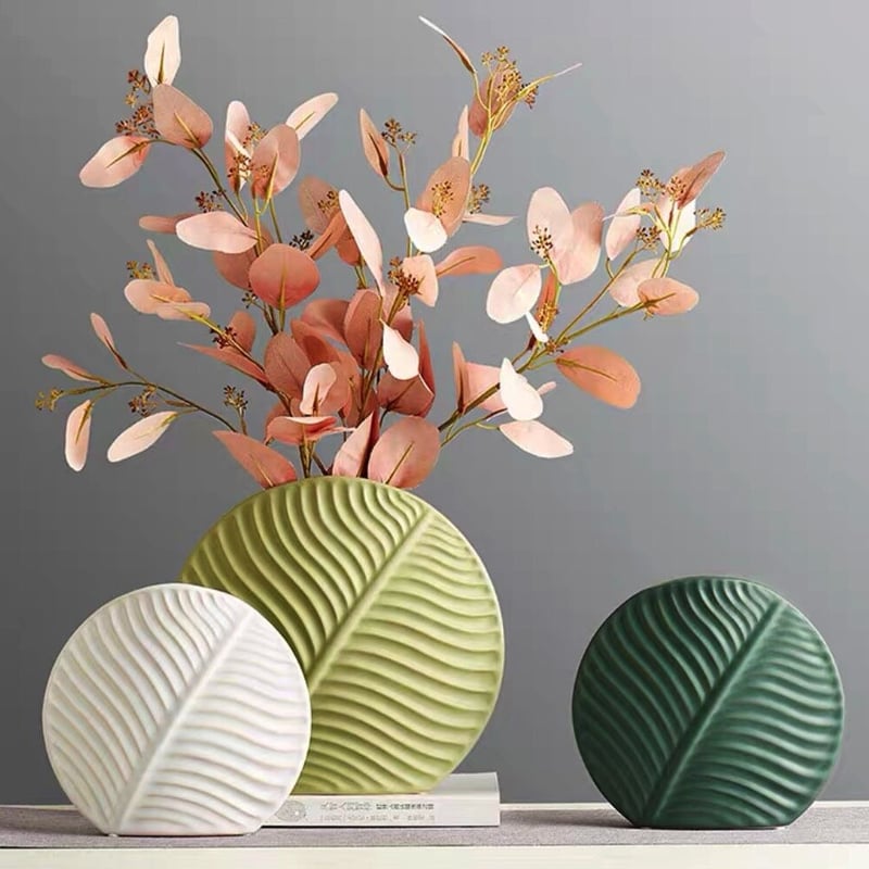 花と葉のデザイン 花瓶 葉のテクスチャ花瓶 Sサイズ WH | Mulan Magnolia