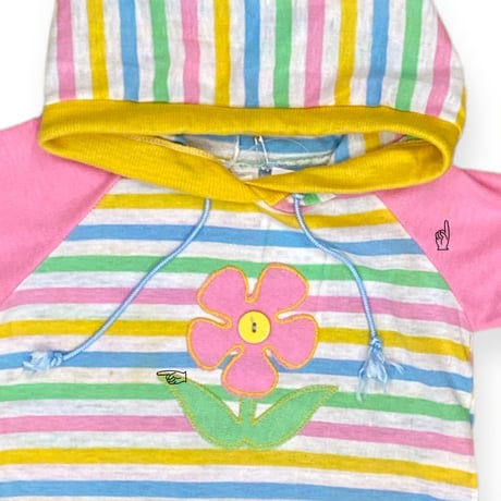 90～95cm｜80's～90's VINTAGE｜USA製 Striped Flower S/S Hoodie T-shirt