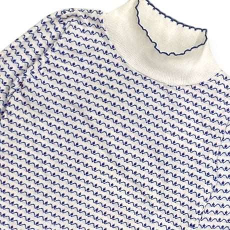90cm｜80's-90's VINTAGE｜USA製 Mock Neck Jacquard Combed Cotton L/S T-shirt