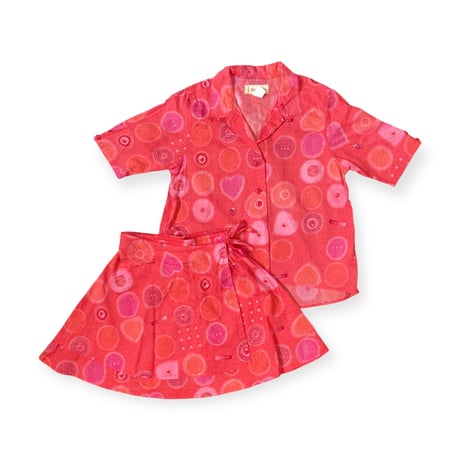 110～120cm｜90's VINTAGE｜FRANCE製 Strawberry S/S Shirt & Skirt Set-up