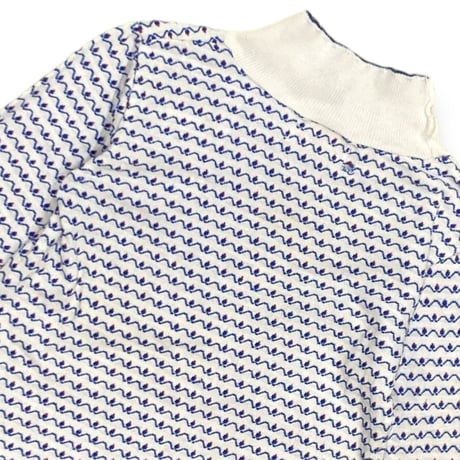 90cm｜80's-90's VINTAGE｜USA製 Mock Neck Jacquard Combed Cotton L/S T-shirt