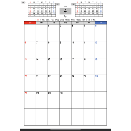 2025　PDF　カレンダー　日曜始まり　週
