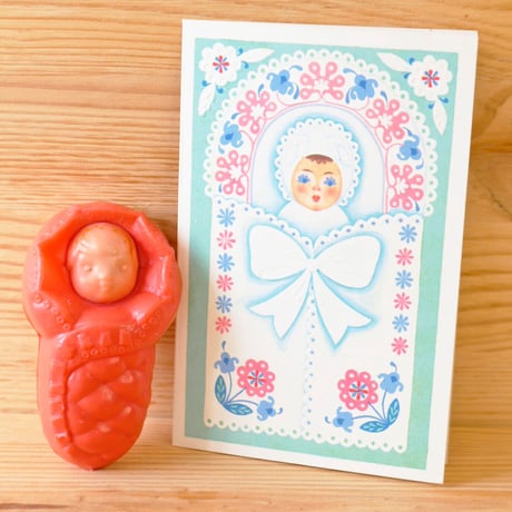 レトロ・ヴィンテージ　ポストカード ＋おくるみ赤ちゃん人形セット