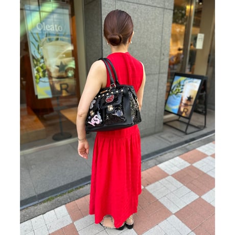 nicolelee スパンコールパッチボストンバッグ