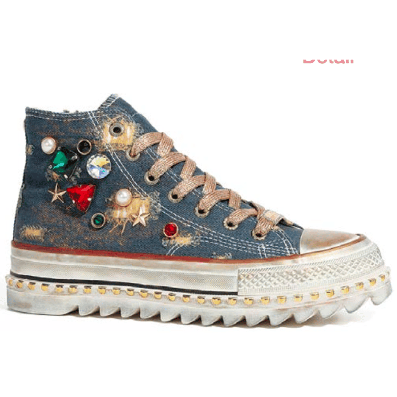 Vintageデニム スタッズ付きハイカットスニーカー(BLUE Vintageデニム スタッズ付きハイカットスニーカー(BLUE