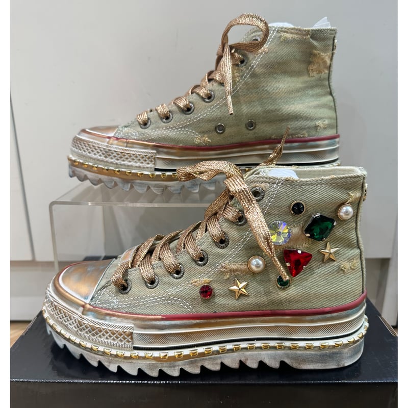 Vintageデニム スタッズ付きハイカットスニーカー（NATURAL 