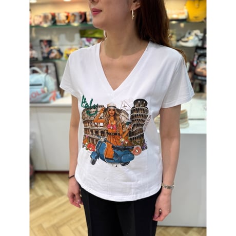 〜MARTHA TRAVELS ITALY〜VネックTシャツ★WHITE★