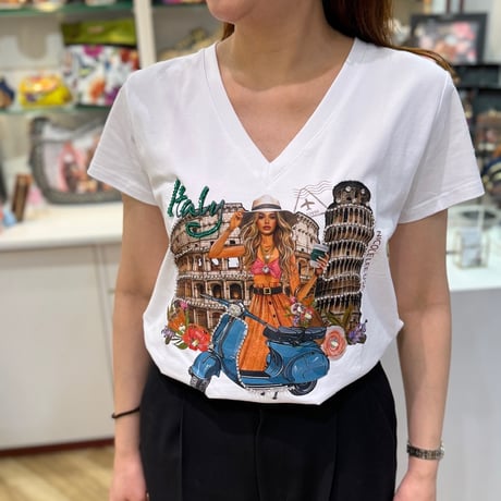 〜MARTHA TRAVELS ITALY〜VネックTシャツ★WHITE★