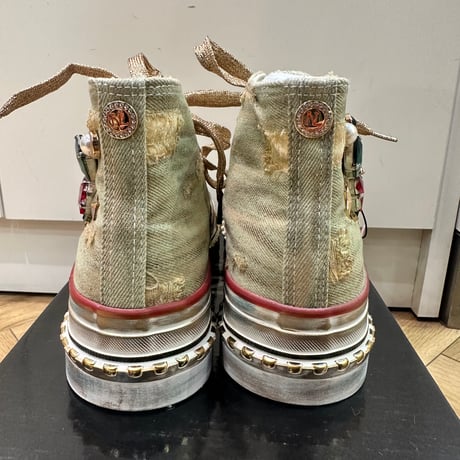 Vintageデニム スタッズ付きハイカットスニーカー（NATURAL）