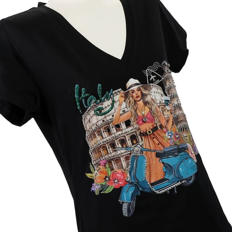 〜MARTHA TRAVELS ITALY〜VネックTシャツ★BLACK★
