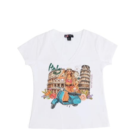 〜MARTHA TRAVELS ITALY〜VネックTシャツ★WHITE★