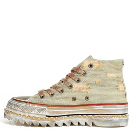 Vintageデニム スタッズ付きハイカットスニーカー（NATURAL）