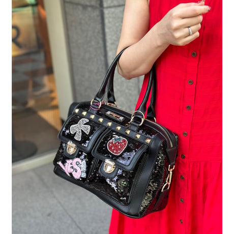 nicolelee スパンコールパッチボストンバッグ