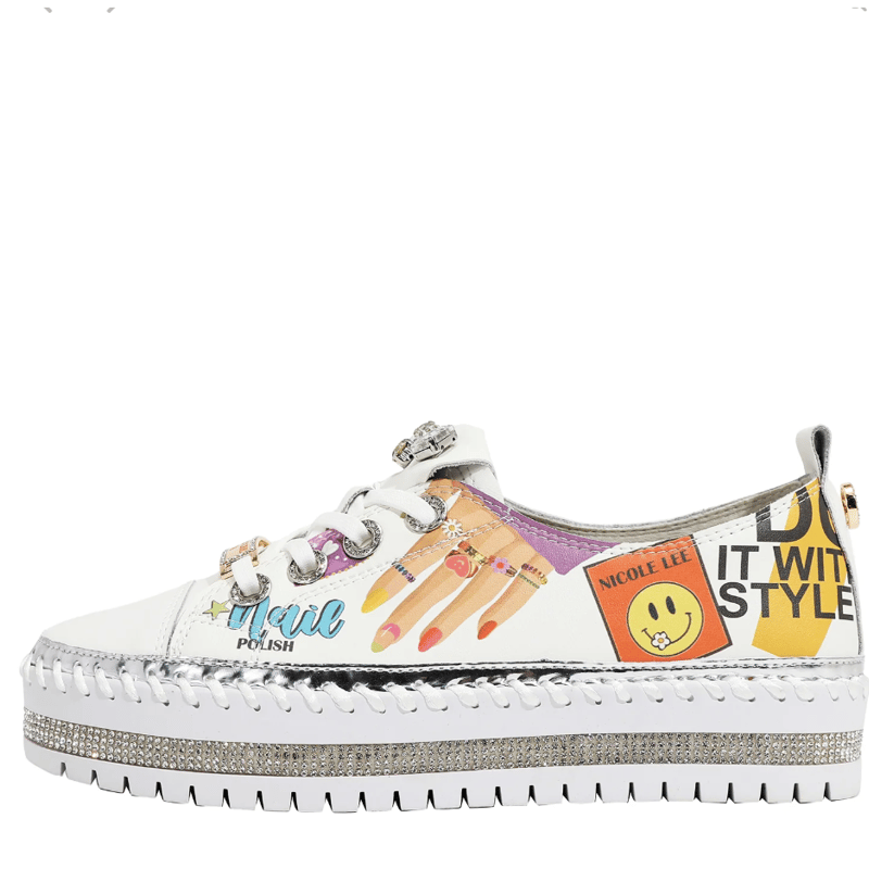 NICOLE LEE レディーススニーカー 厚底 ラインストーン☆美品☆ ベストセラー】〜Nail Polish〜プラットフォームレザー