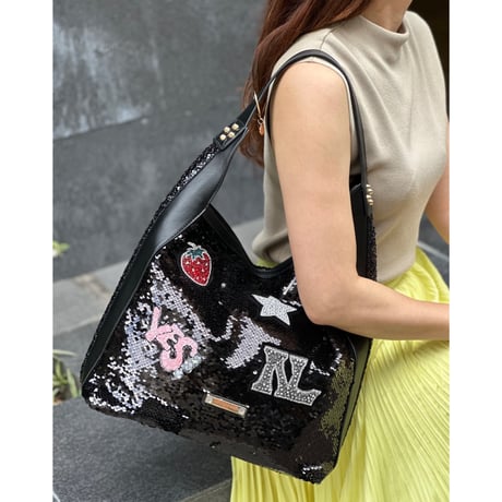 nicolelee スパンコールパッチショルダーバック★軽量・A4対応★