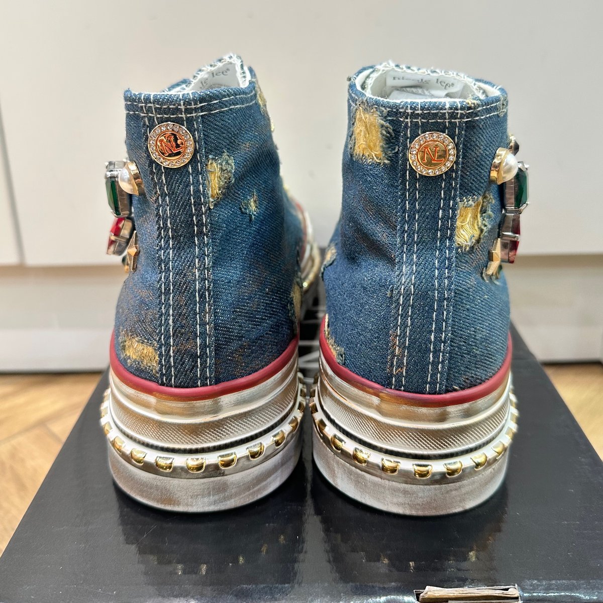 【未使用】Levi's 青 ハイカット スニーカー　ヴィンテージ Vintageデニム スタッズ付きハイカットスニーカー（BLUE