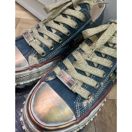 Vintageデニム スタッズ付きスニーカー（BLUE）
