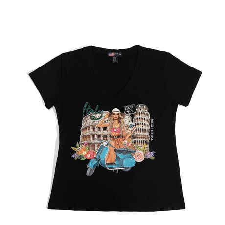 〜MARTHA TRAVELS ITALY〜VネックTシャツ★BLACK★
