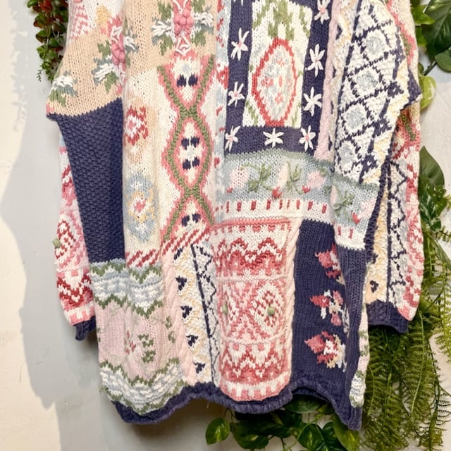 つぎはぎお花のポコポコニット IGB0010 | 古着屋mumu