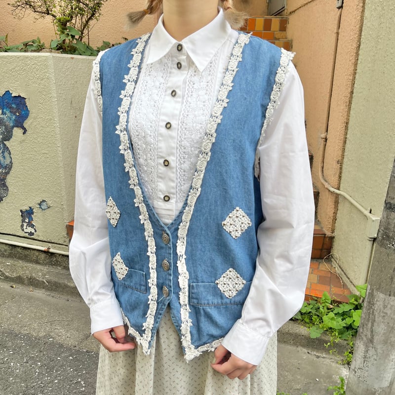 Stussy 花柄デニムベスト Stussy 花柄デニムベスト