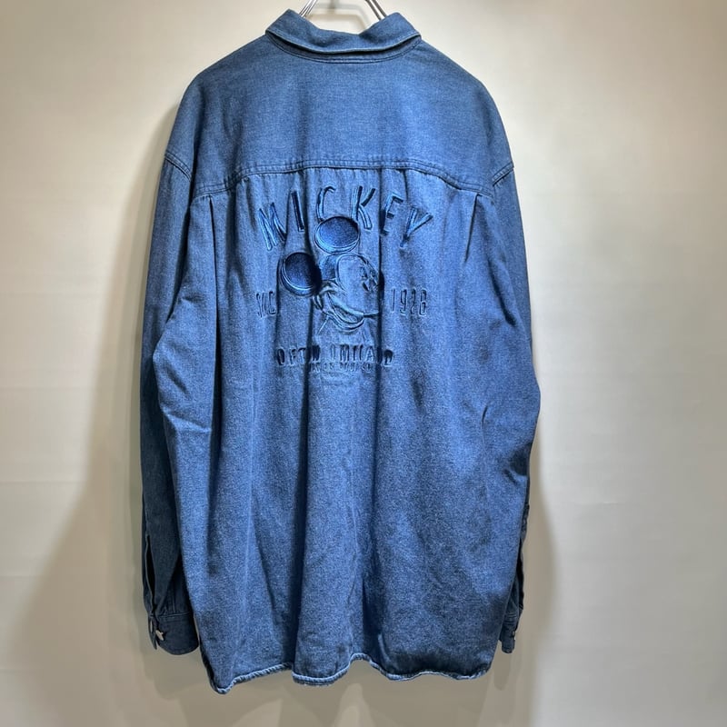 【 ヴィンテージ 刺繍 古着 】 ミッキー ファンタジア デニム シャツ ミッキー刺繍のデニムシャツ IGT3691 | 古着屋mumu