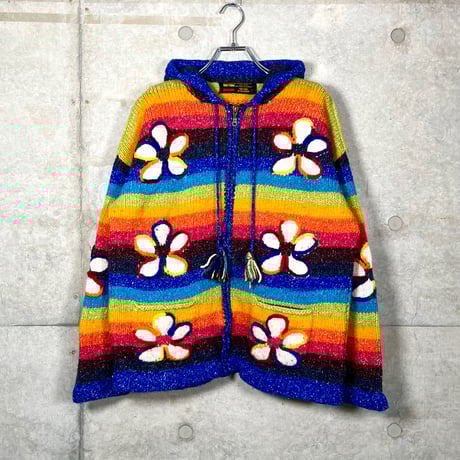 レトロ 古着 マルチカラー 立体 3D デザイン ユーロ調 カーディガン 下北沢 レトロ古着 デザイン マルチカラー3D 立体 ニット カーディガン 下北沢