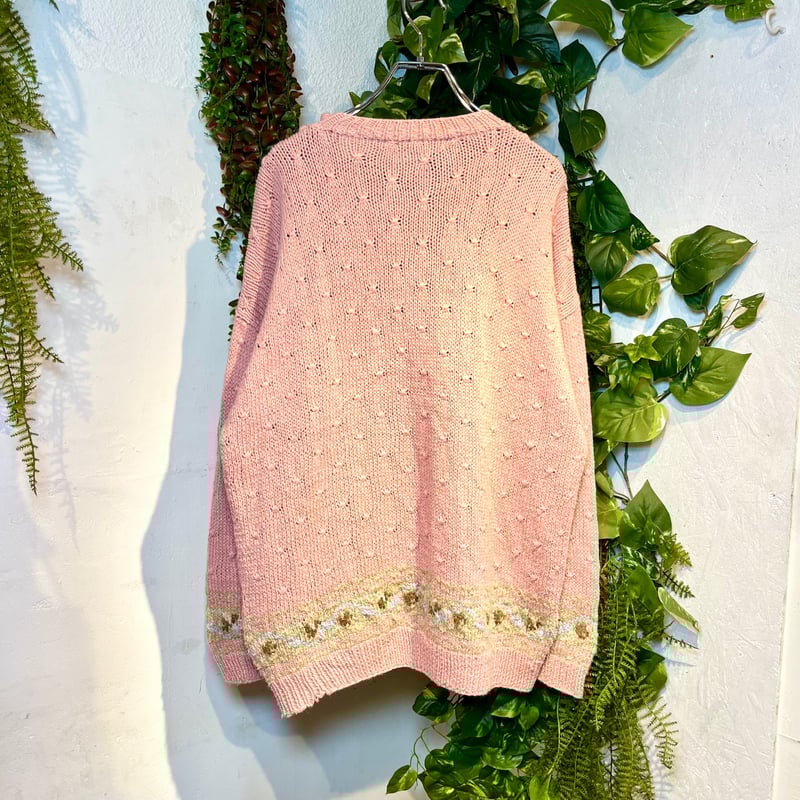 ヴィンテージ　花柄　刺繍　ハンドニット　ピンク　SA9 ヴィンテージ 花柄 刺繍 ハンドニット ピンク SA9