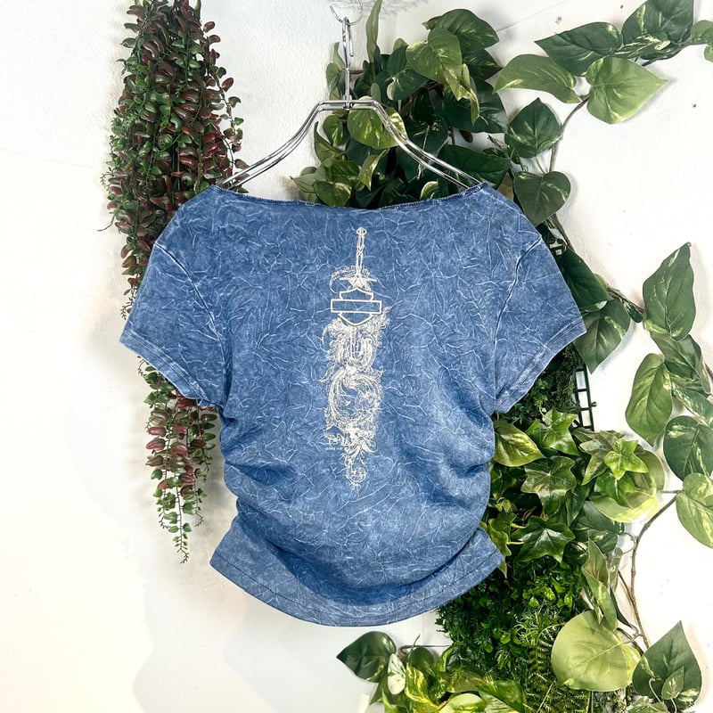 Y2kを着こなす女の子のハーレーリメイクサイドギャザーTシャツ IGB1014 