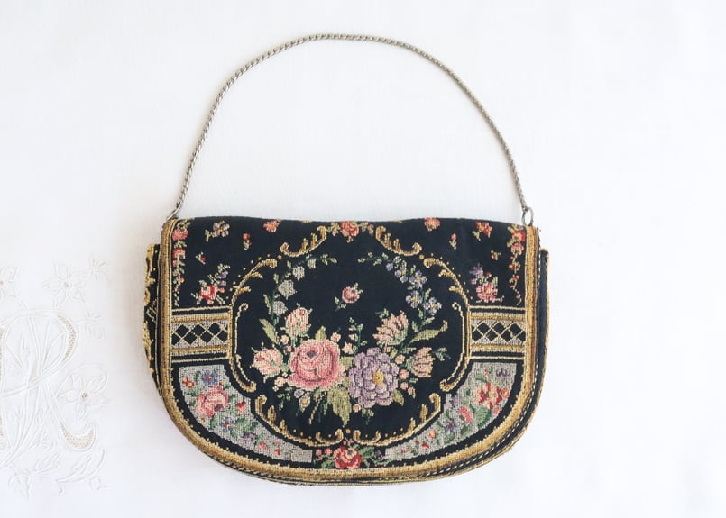 ヴィンテージ プチポワン 刺繍 フランス製 アンティーク ハンドバッグ B1063B.jpg