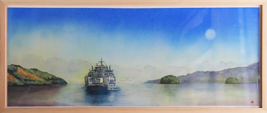 フェリーの着く港」画・三柴 保 | 青の森 art gallery