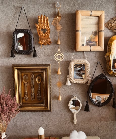 fringe hanging mirror    square