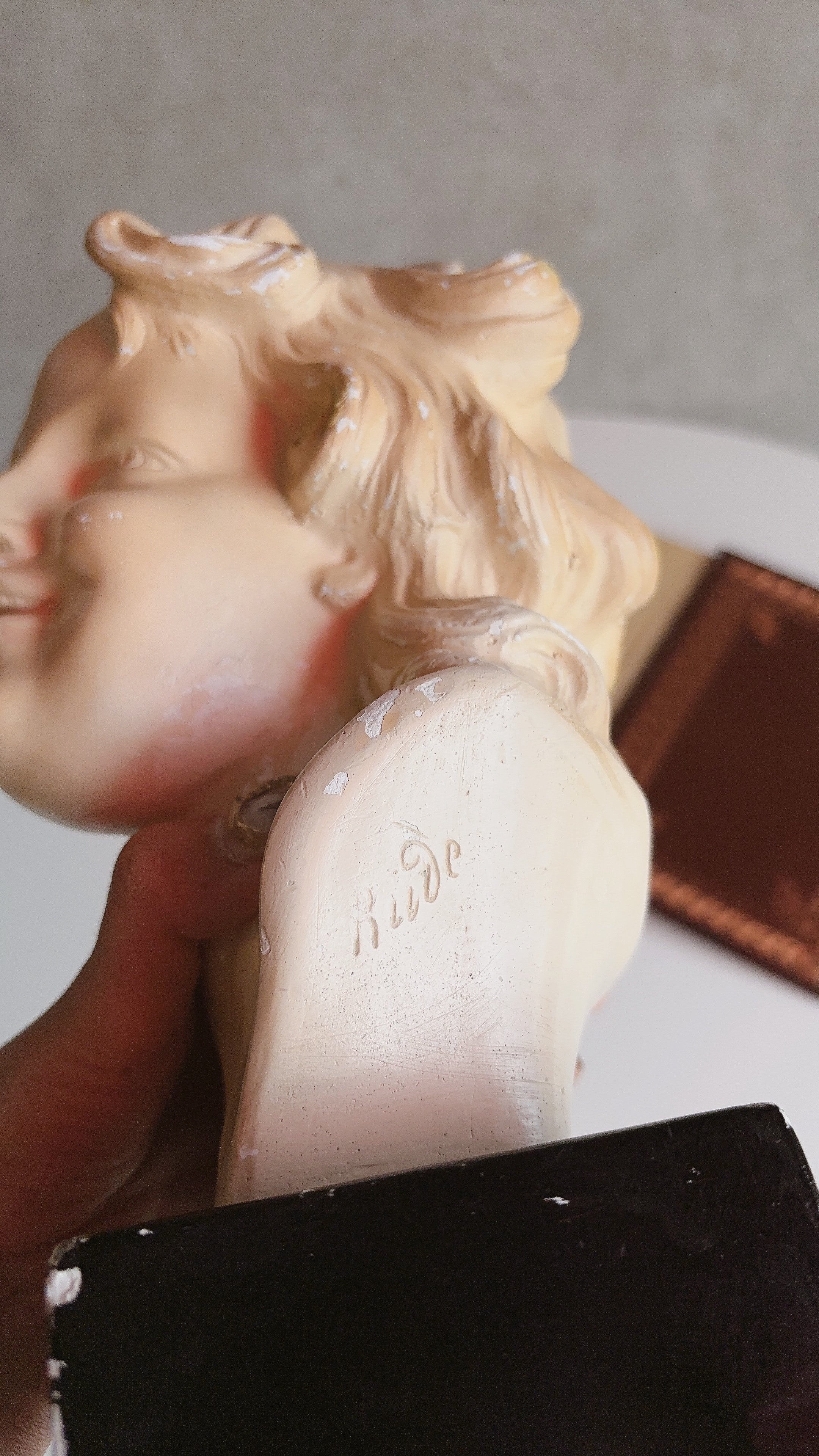 n*1様 フランス・パリ　アンティーク市購入　美しい石膏像　オブジェ♪ フランス蚤の市】 石膏のフェイスオブジェ 1900〜20年もの🇫🇷 | aldee :k