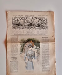 【フランス蚤の市】 antique French paper 全12ページ   〜水色ドレスの貴婦人〜