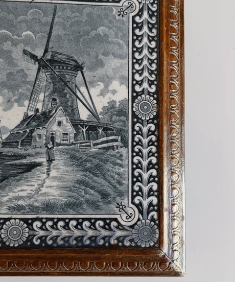 【フランス蚤の市】 オランダ製タイル×木枠のトレイ  1950年もの