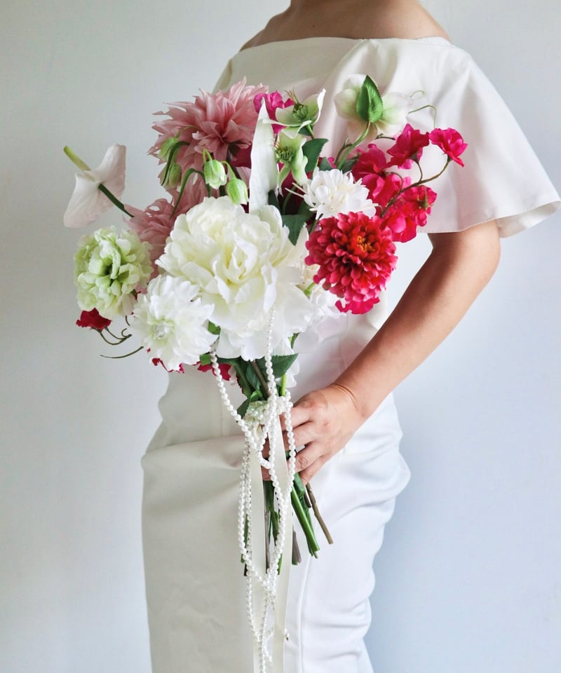 ウェディングブーケ、ブートニア ウェディングブーケ（ブートニア付き）【1mbq008】 | 10000bouquet