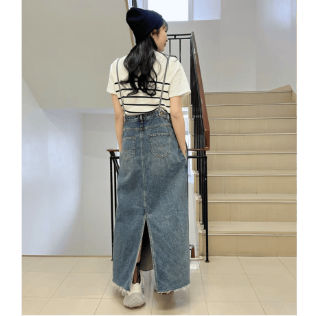 裾フリンジデニムジャンスカ
