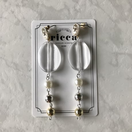 クリアカボション&メタルボールピアス