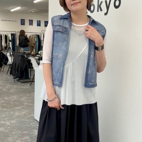 【CYAN tokyo】アシメギャザーチュールトップス