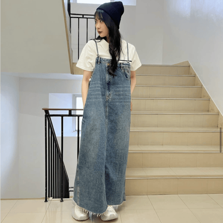 裾フリンジデニムジャンスカ