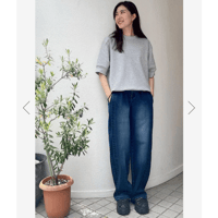 【INDKNIT】ダブルステッチ カーブデニム