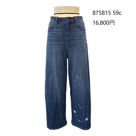 856734 ペイント加工バレルレッグデニムパンツ(ブルー)