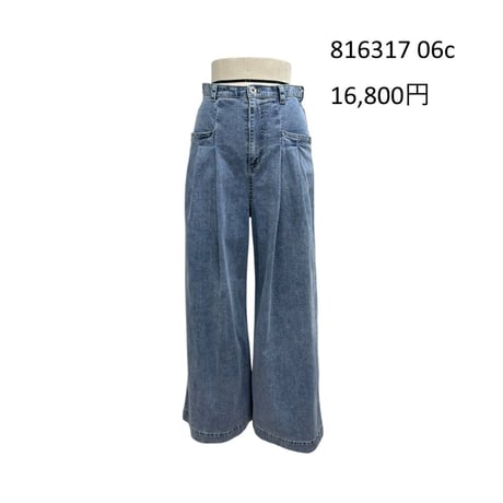 816317デニム地タックワイドパンツ