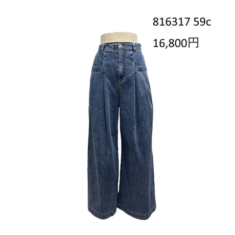 816317デニム地タックワイドパンツ