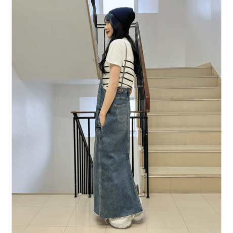 裾フリンジデニムジャンスカ