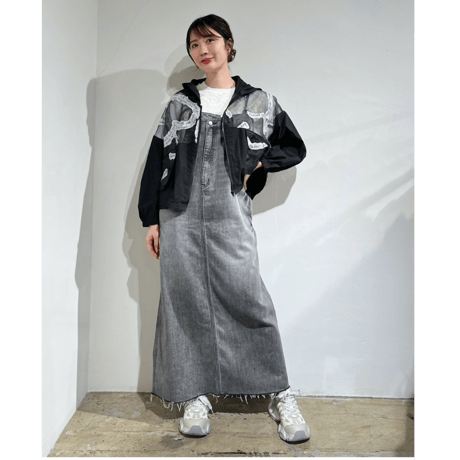 裾フリンジデニムジャンスカ