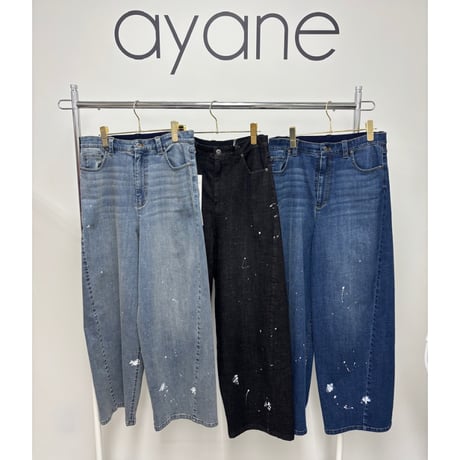 856734 ペイント加工バレルレッグデニムパンツ(ブルー)