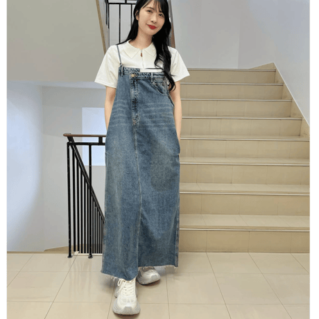 裾フリンジデニムジャンスカ