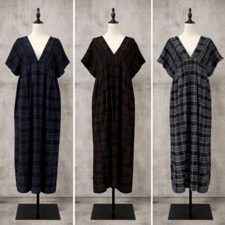 【sirodelabonte】 crinkle check shirring OP