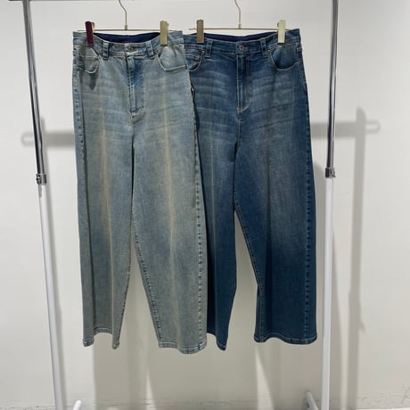 856735 無地バレルレッグデニムパンツ(即納)