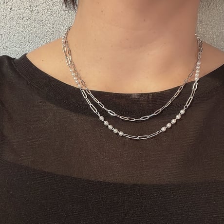 2WAYネックレス(5連パール×シルバーチェーン)